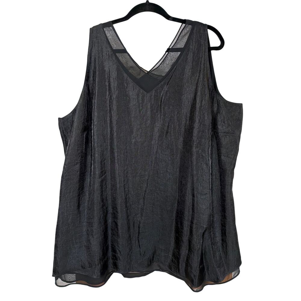 Vintage Coldwater Creek Black Sleeveless V Neck Mesh Detail Tunic Top 2X